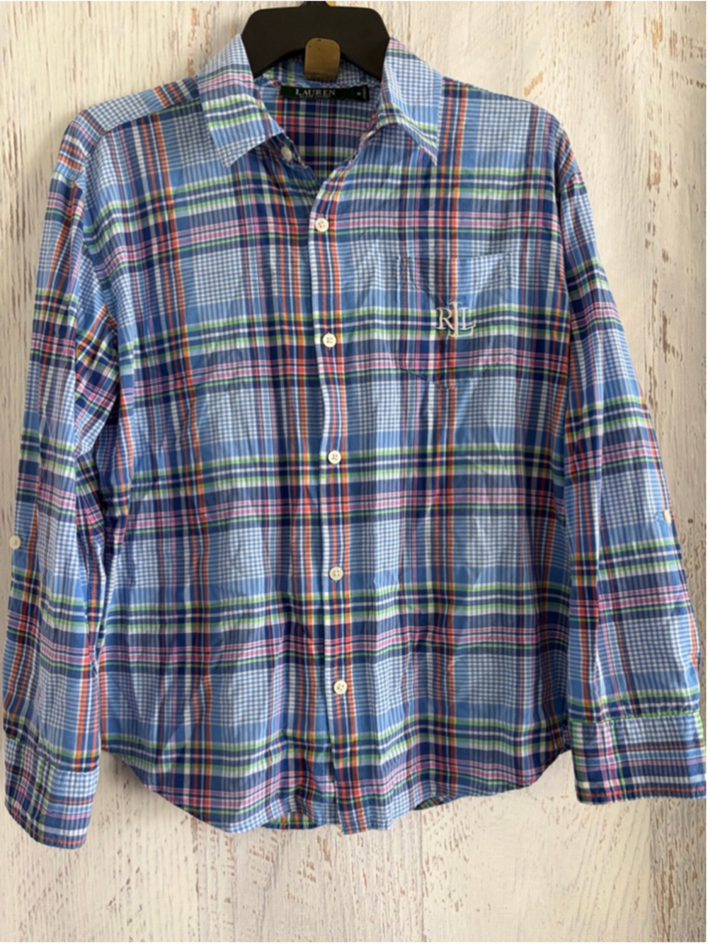 Women's Lauren Ralph Lauren Blue Plaid Button Down Shirt M